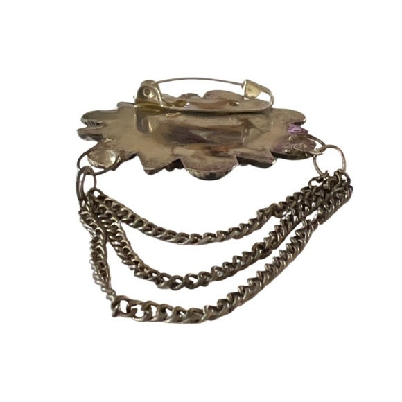 Vintage Colorful Flower Chain Brooch Pin - Picture 6 of 7